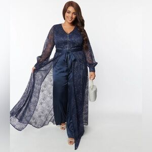 Unique Vintage Sparkle & Lace Jumpsuit w/ Overlay
